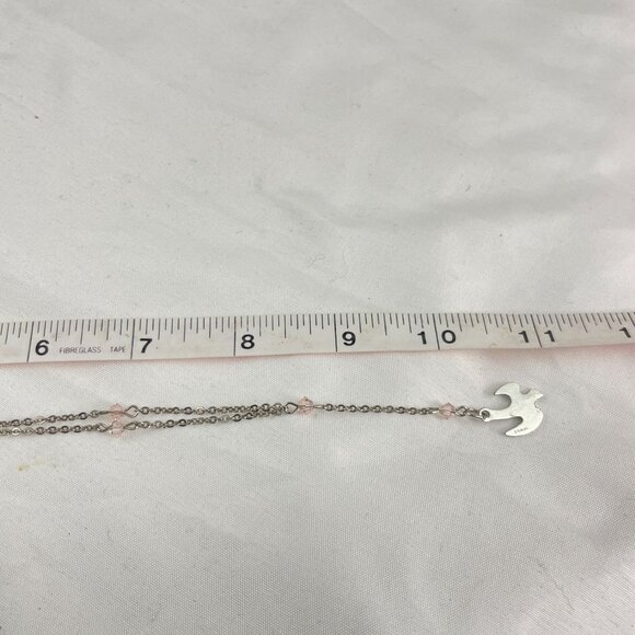 Sterling Silver Dove Pendant Necklace With Pink Crystal Beads & Chain - Picture 5 of 9